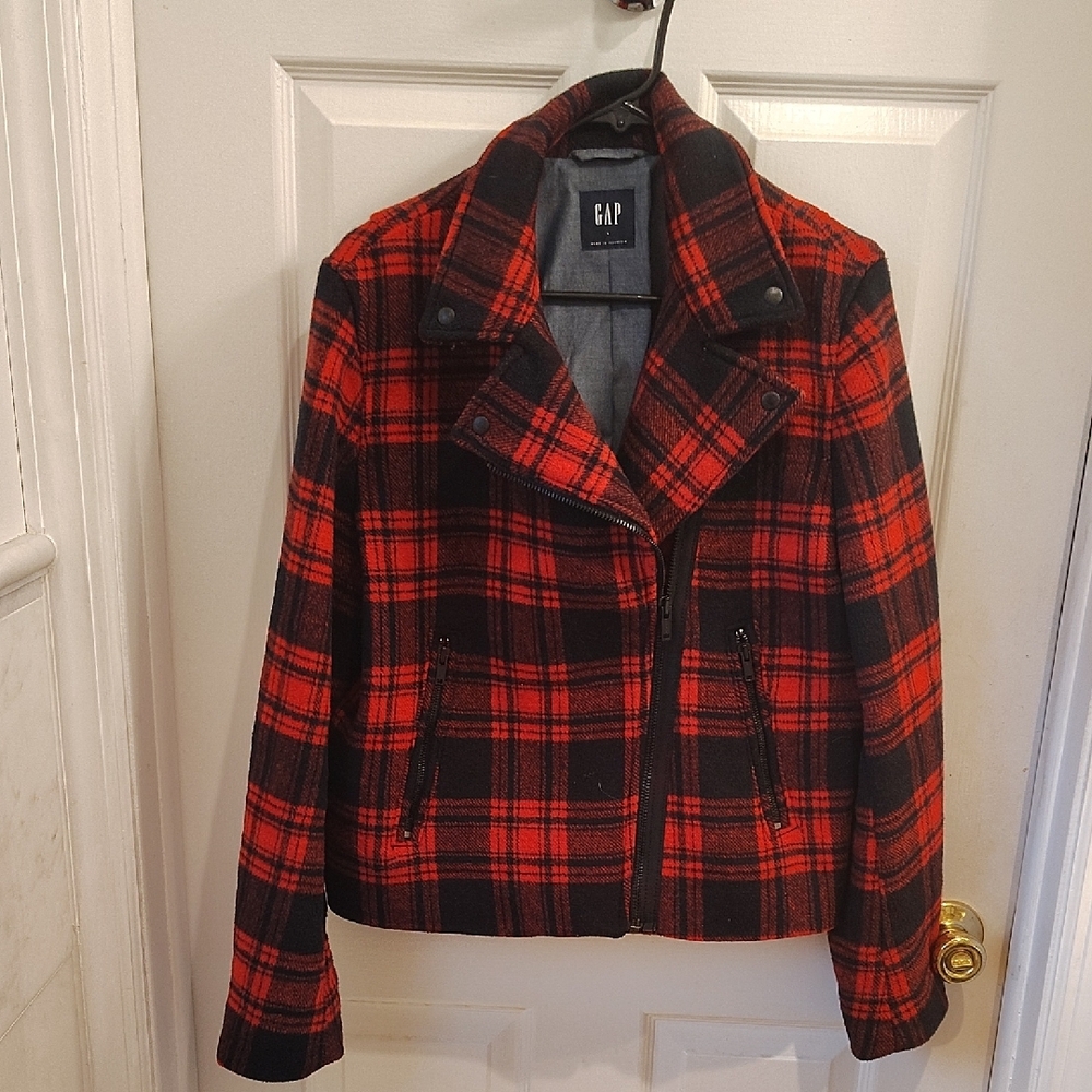 GAP Women's Red and Black Plaid Jacket L